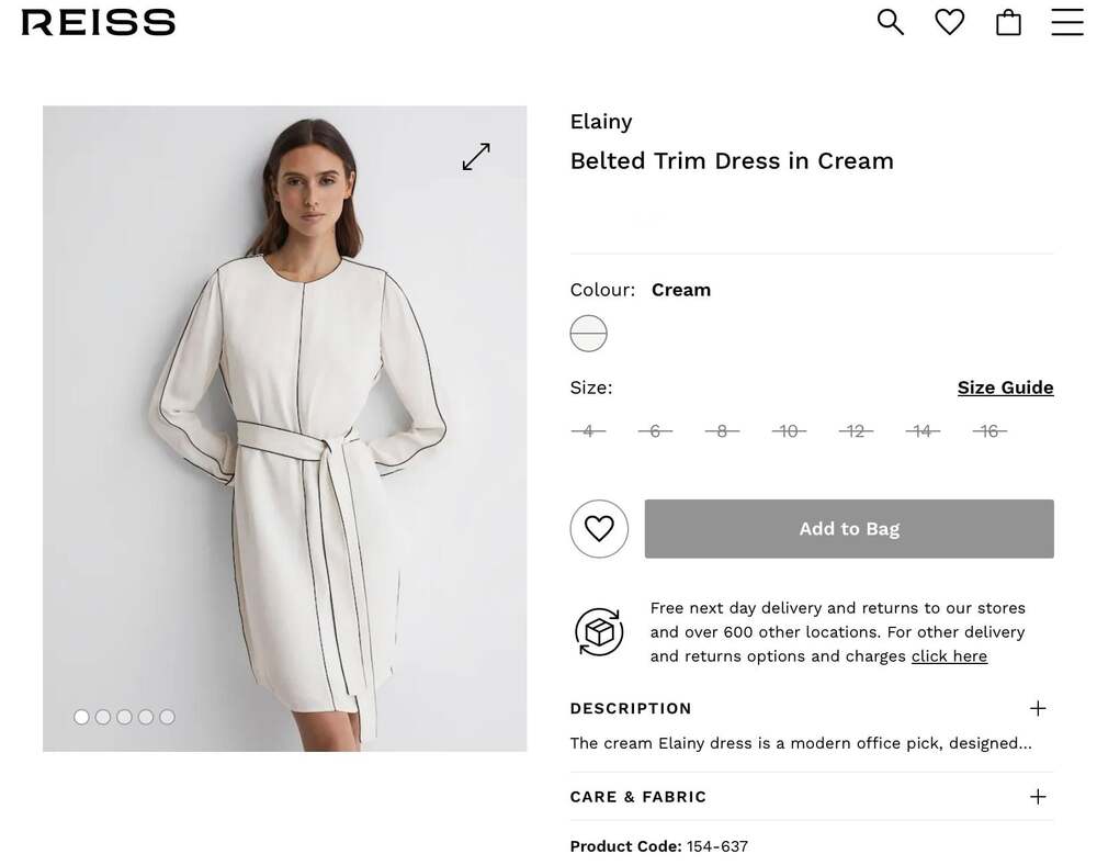 Reiss Elainy Belted Trim Dress in Cream - Picture 5 of 6